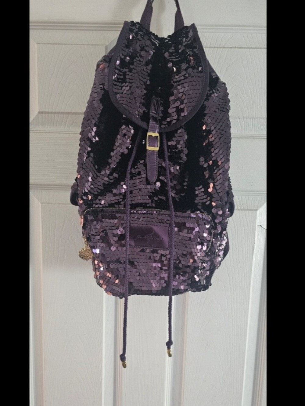 Joan Boyce Purple Sequin Drawstring Backpack